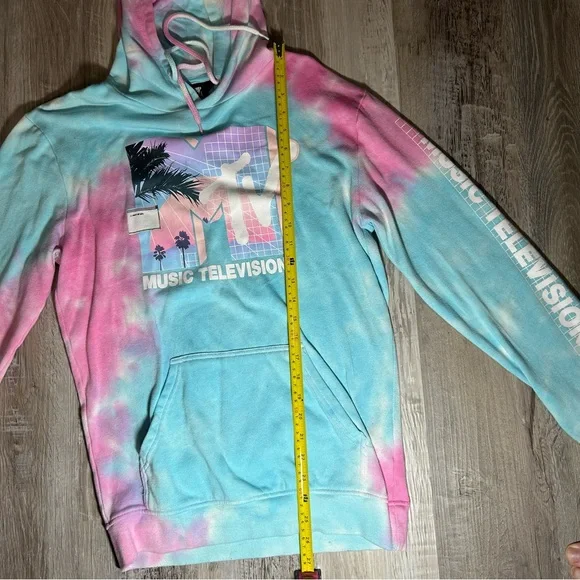 MTV Pastel Pink and Blue Tie Dye Hoodie with Logo Small - Picture 5 of 11